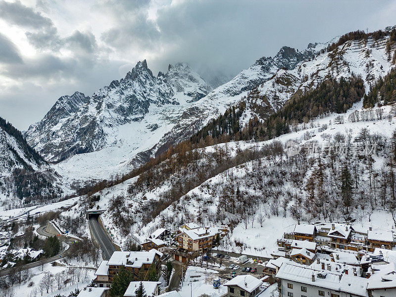 Entrèves Mont Blanc drone view with snow